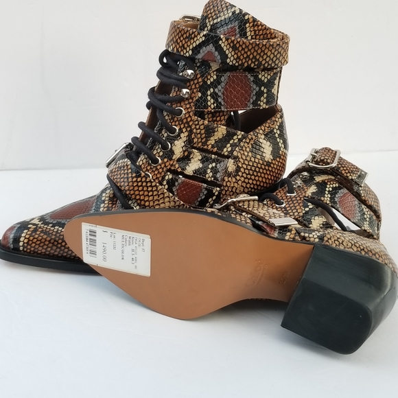 Brand New CHLOÉ Python-Embossed Leather cut out  Combat Boots - Picture 14 of 16